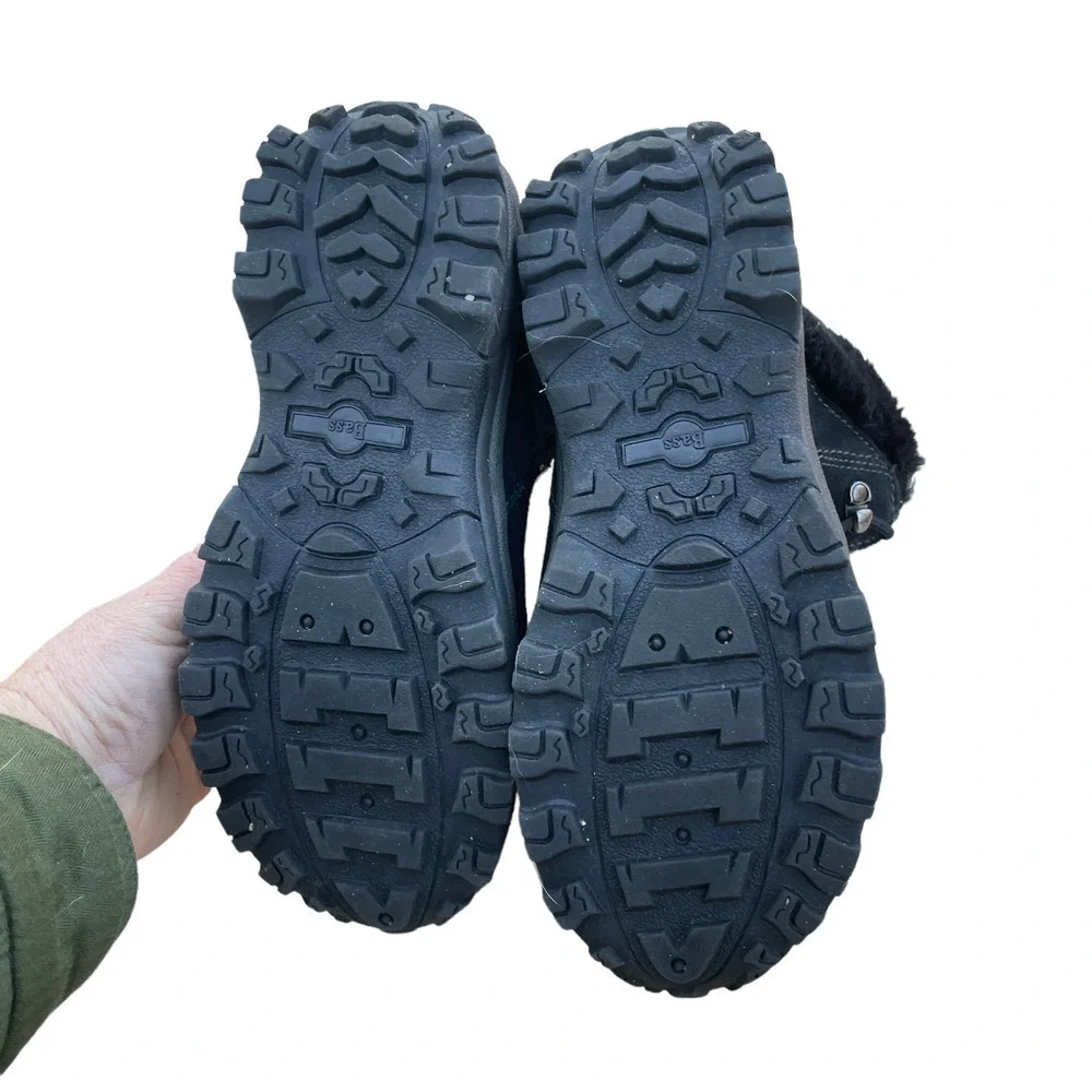 Bass Pinnacle Black Suede Hiking Snow Boots Fleece Lined Lace Up Women 7